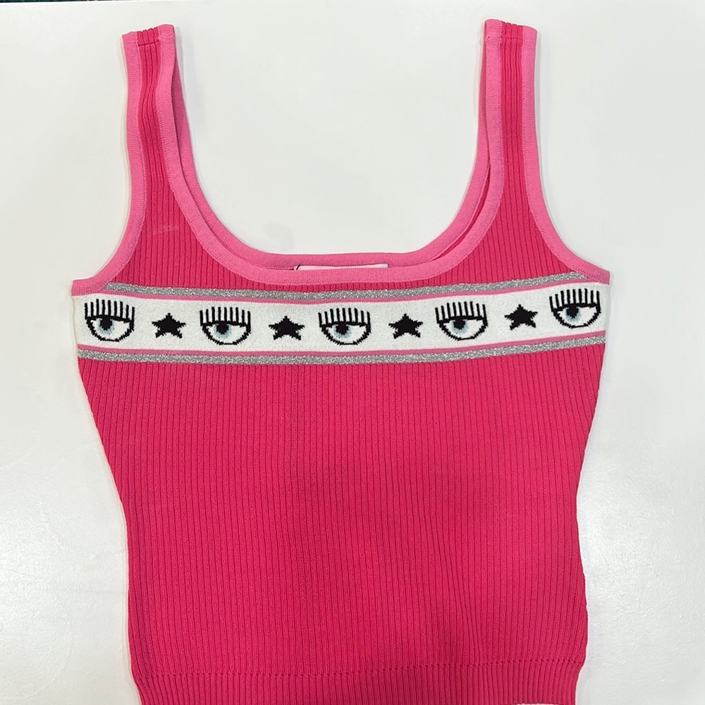 Pink Ribbed Chiara Ferragni Logo Tank Top